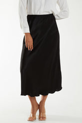 Waistband Satin Midi Skirt For Women  - Dropwear